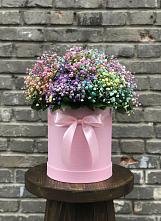 Цветочная композиция из Гипсофила и Розы в шляпной коробке в Эльбане