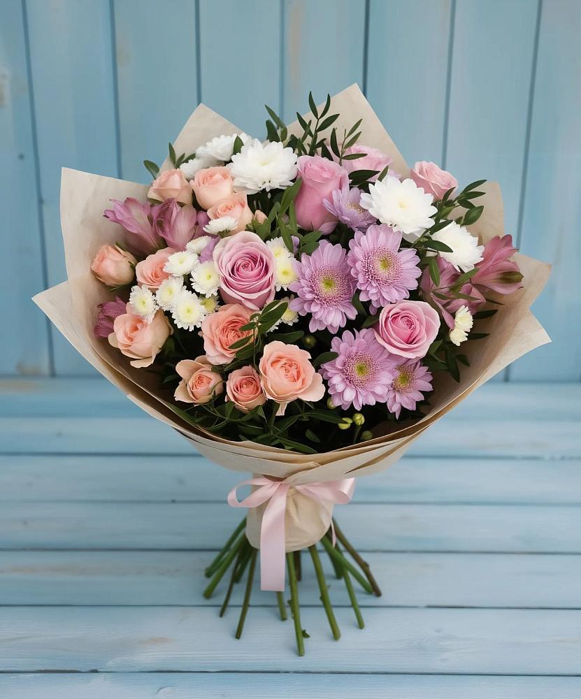 Букет цветов из: Хризантемы, Розы и Альстромерии в Эльбане