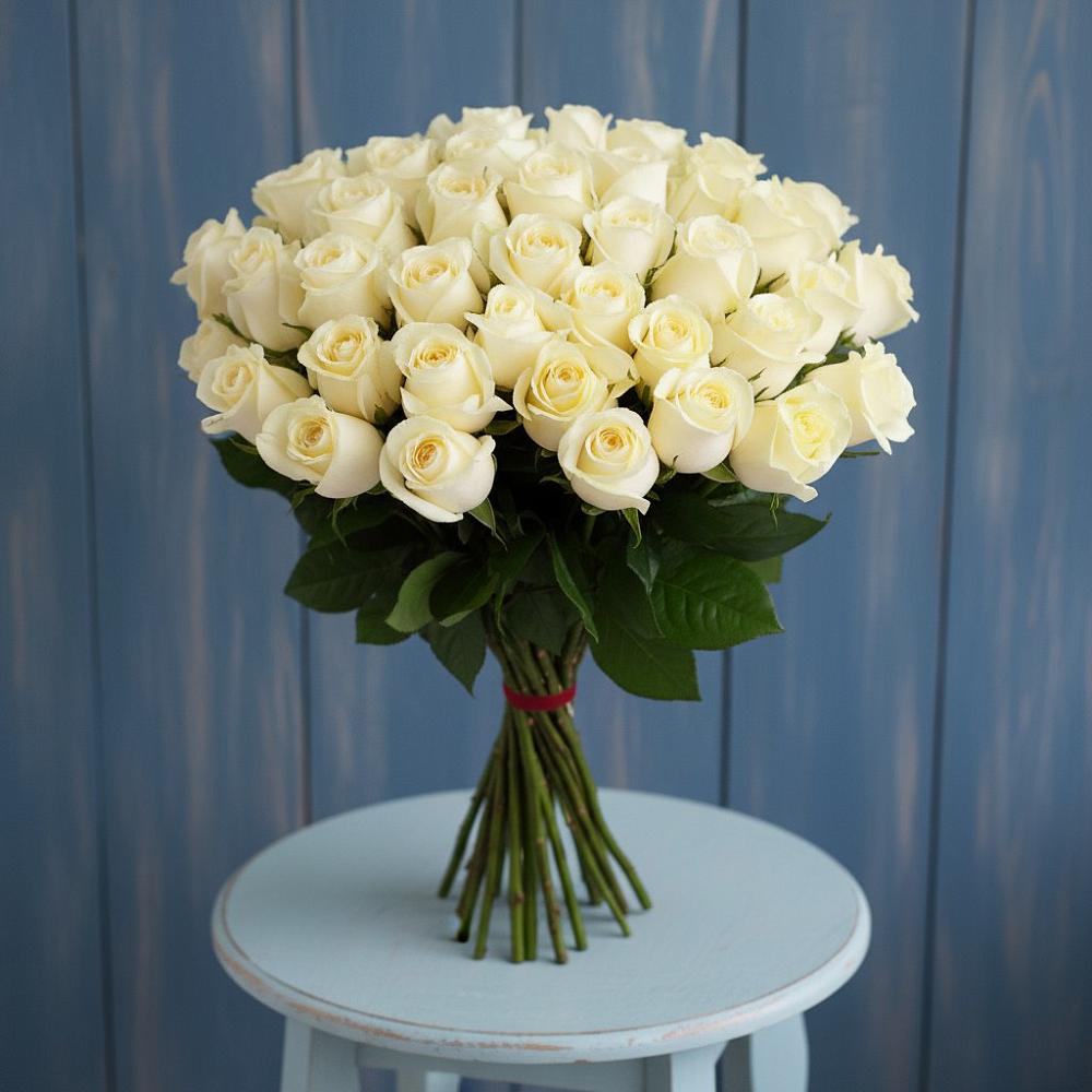 Букет 51 Белая роза Эдлесс Лав в Эльбане