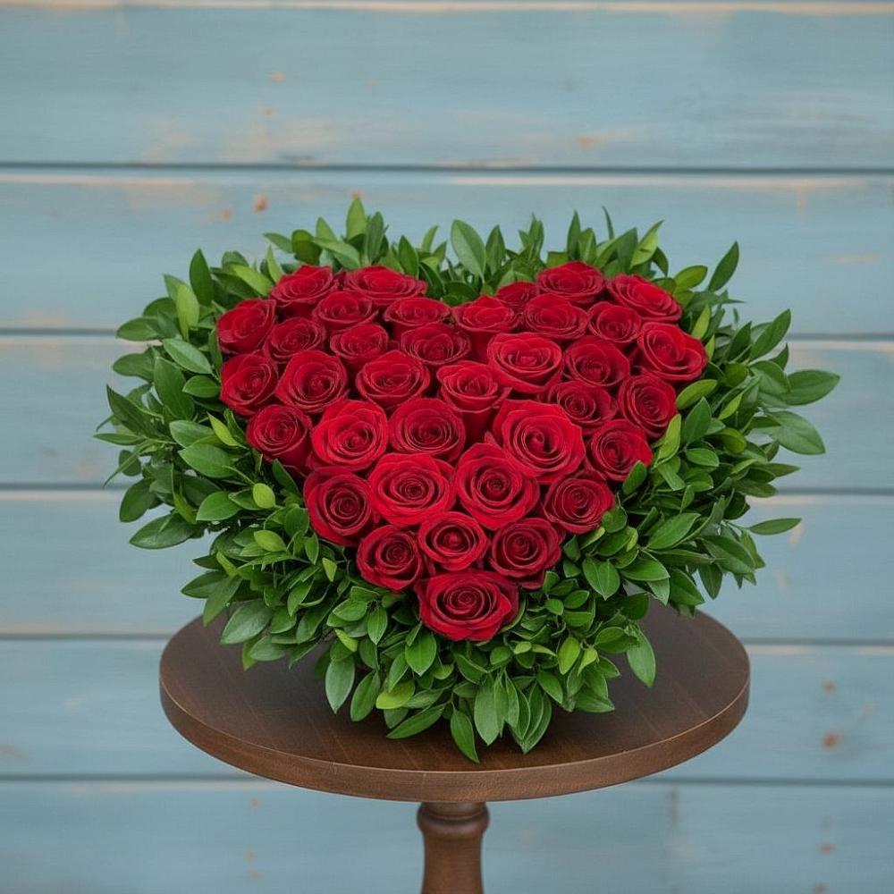 Цветочная композиция из Розы в виде сердца в Эльбане