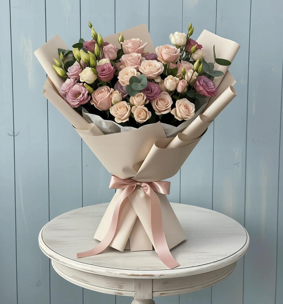 Букет цветов из: Розы и Лизиантусы в Эльбане